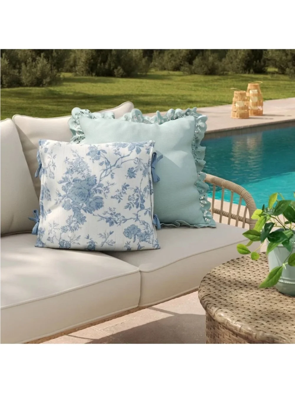 26” x  26” Eyelet Ruffle Outdoor Pillow Blue. Threshold W/ Studio McGee
